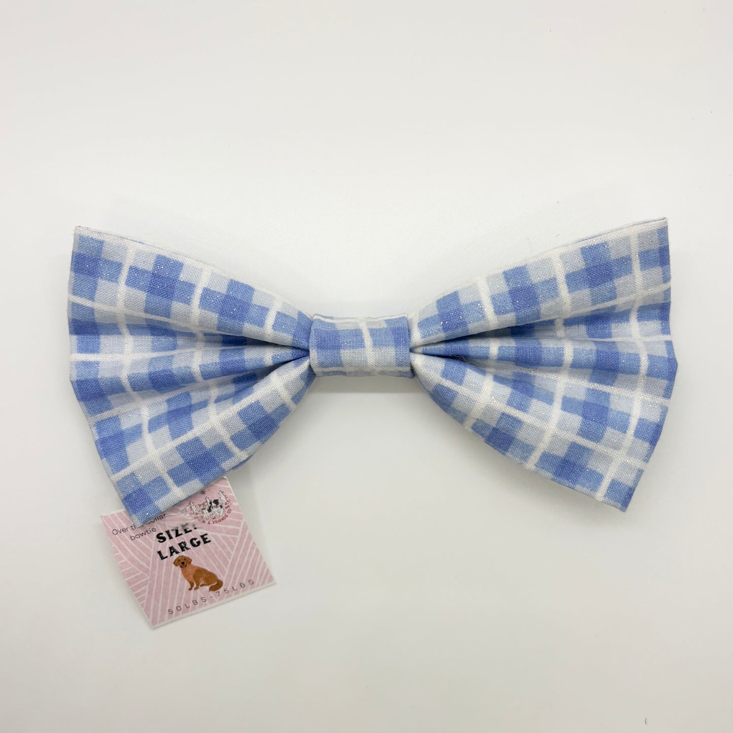 Blue & White Plaid Bow Tie - Large