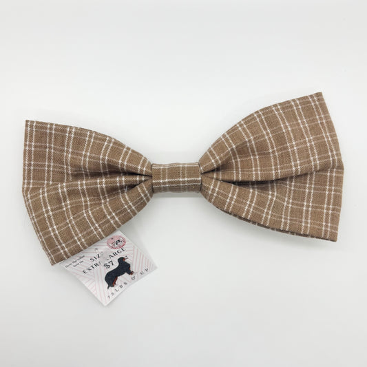 Tan Plaid Bow Tie - Extra Large